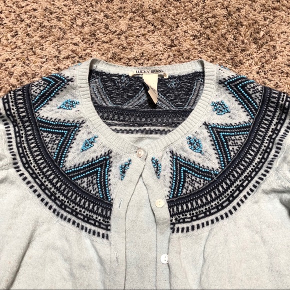 Lucky Brand Sweaters - Lucky Brand Beaded Geometric Cardigan Baby Blue